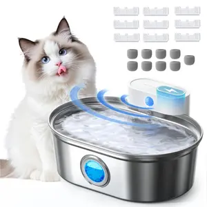 Uahpet Smart Cat Water Fountain Pro, Wireless Stainless Steel Water Dispenser with Replacement Filters, Drinking Bowl for Cats Dogs Rabbits