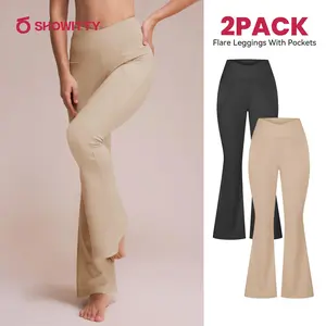 ‌SHOWITTY 2 Pack Plus Size Flare Leggings for Women with Pockets – High-Waisted Workout Casual Wear Spring Outfits Lightweight Comfortable Fit