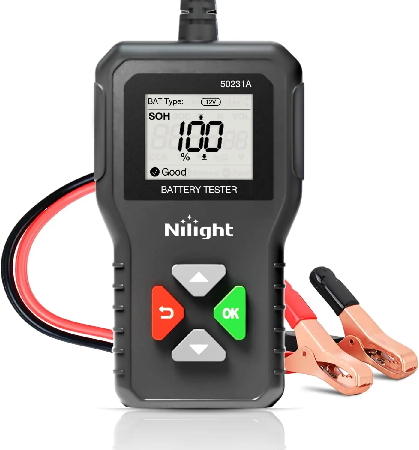 Nilight Accurate Digital Car Battery Tester - 6V/12V/24V Auto Analyzer, 100-2000 CCA, 2Ah-220Ah, 1.8-Inch HD Screen, -20°C~65°C, Voltage Check, SOH, SOC, Internal Resistance, Reverse Safe, Accurate Results in Seconds for Cars, Trucks, Motorcycles, Boats,