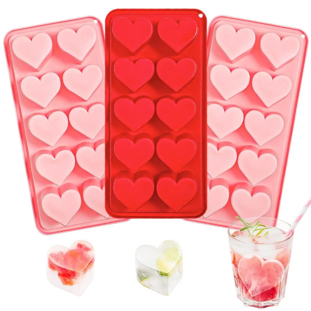 10-grid Heart Shaped Ice Cube Mold, 1/2 Counts Silicone Lovely Ice Cube Tray, DIY Ice Cube Maker for Home Kitchen Party Bar
