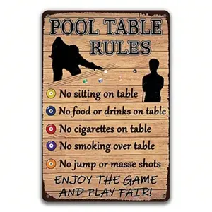Aluminum Pool Table Wall Decor with Vintage Billiard Rules, Retro Yellow Aluminum Wall Art for Game Room Man Cave and Bar Decoration