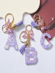 1pc/key rings Cute Butterfly & Letter Design Keychain Fashionable Tassel Decor Key chain for Women & Girls Perfect Gift for Women Daily Uses Personalized Initials Keychain For Bags