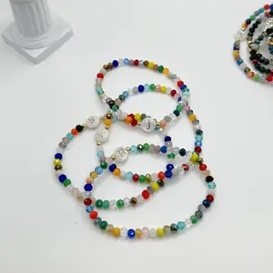 Personalized Bead Bracelet, Customize Initials, Initial Bracelet with Small Crystal Beads,Boho Style Beads, Gift for Her, Birthday Gift