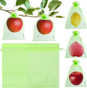 50PCS Fruit Protection Bags with Drawstring, 6x8 Inch Green Organza Produce Bags for Fruit Trees, Mesh Netting for Garden Protection