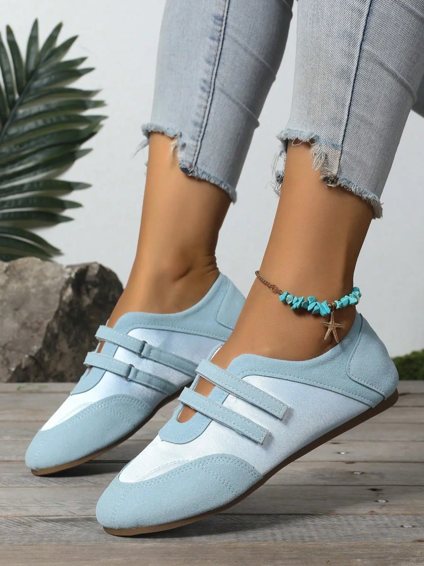 Pure Color Preppy Academy Velcro Shoes, Back-To-School Ballet Style Balletcore Shoes Casual Sports Lightweight Comfortable Wedding Party Office Gym Outdoor All Seasons Single Shoe, Ballerina Shoes