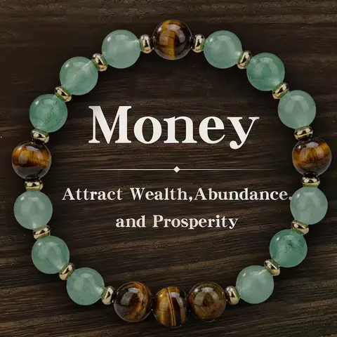 1pc  Money Attraction Bracelet with Green Aventurine & Tiger Eye - Solid Unscented Prosperity & Wealth Amulet for Birthday, Anniversary, Summer Vacation & Theme Parties Jewelry Charms Abundance Natural Stone bracelet