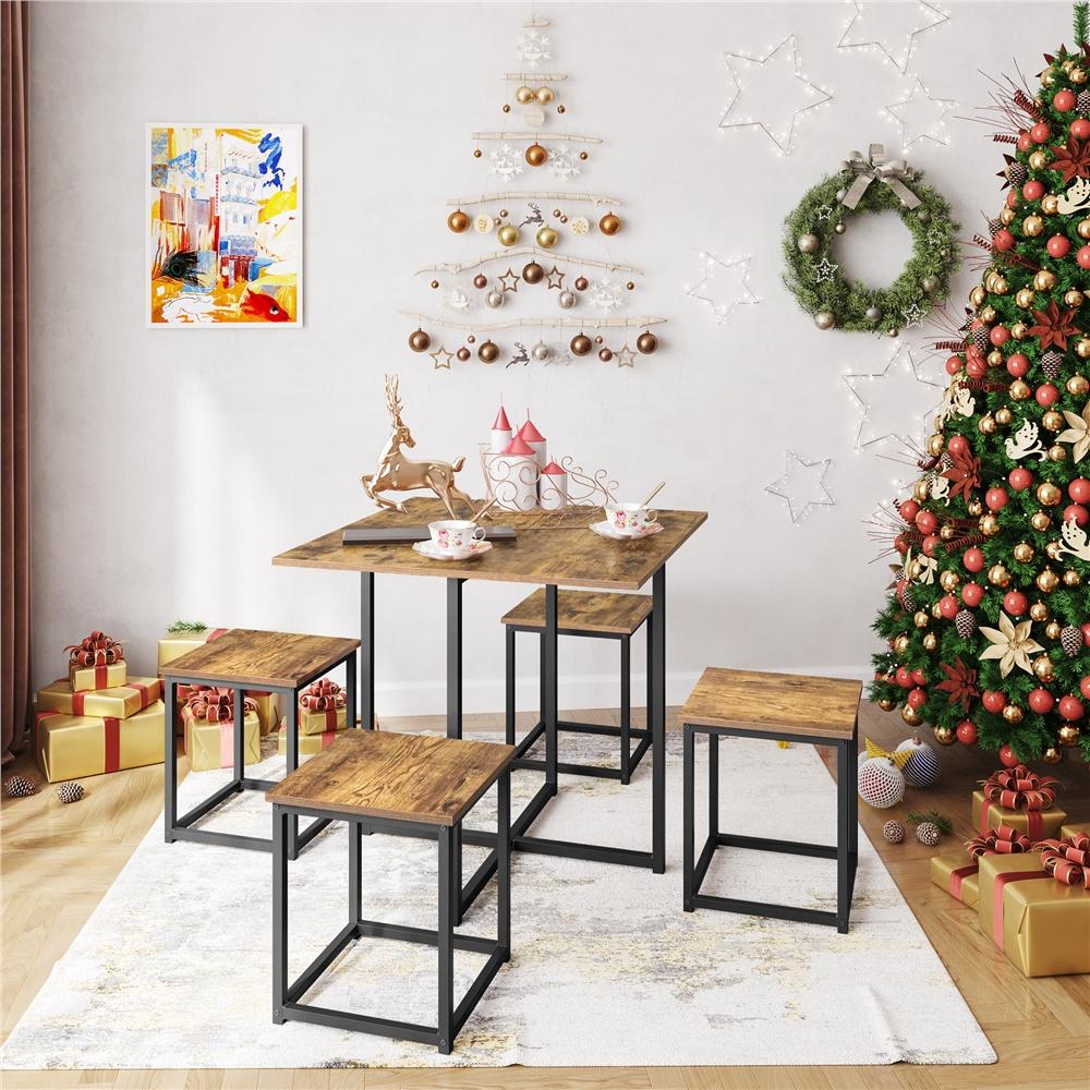 Yaheetech 5-Piece Dining Table Set with 4 Stools - Industrial Compact Kitchen Table & Chairs Sets, Space-Saving Design for Apartment, Small Space, Breakfast Nook