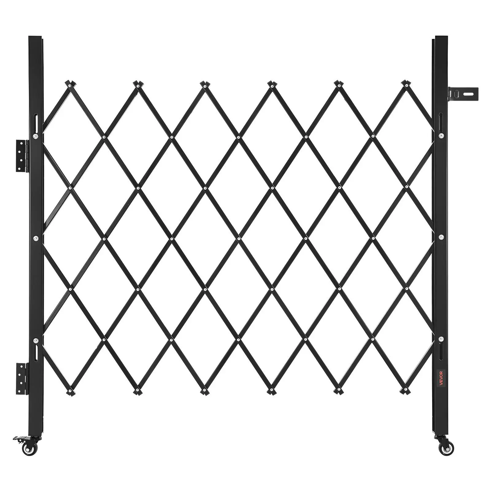 VEVOR Single Folding Steel Security Gate Kit, Lockable Scissor Gate with 360° Swivel Casters & Anti-Tamper Design, Residential Retractable Outdoor Barricade for Entry Security, Easy Installation, 43.31x51.57in (WxH)