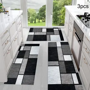 Checkered Kitchen Rug Set of 3, Non-Slip Comfortable Mats, Farmhouse Chef Rugs for Kitchen Sink Laundry Room