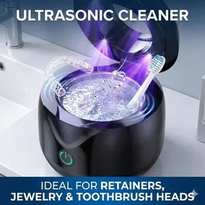 Ultrasonic Retainer Cleaner, Retainer Cleaner Machine for Dentures, Mouth Guards, Braces, Toothbrush Heads, Jewelry with 200ML Capacity, 45kHz Retainer Cleaning, 4 Modes for Dental Appliances, Black.