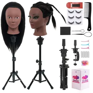 18" Mannequin  Human Hair with Stand -  Real Hair Mannequin  for Makeup Practice,  Manikin Doll  for Hair Styling, Hairdressing   for Braiding with Tripod,Black