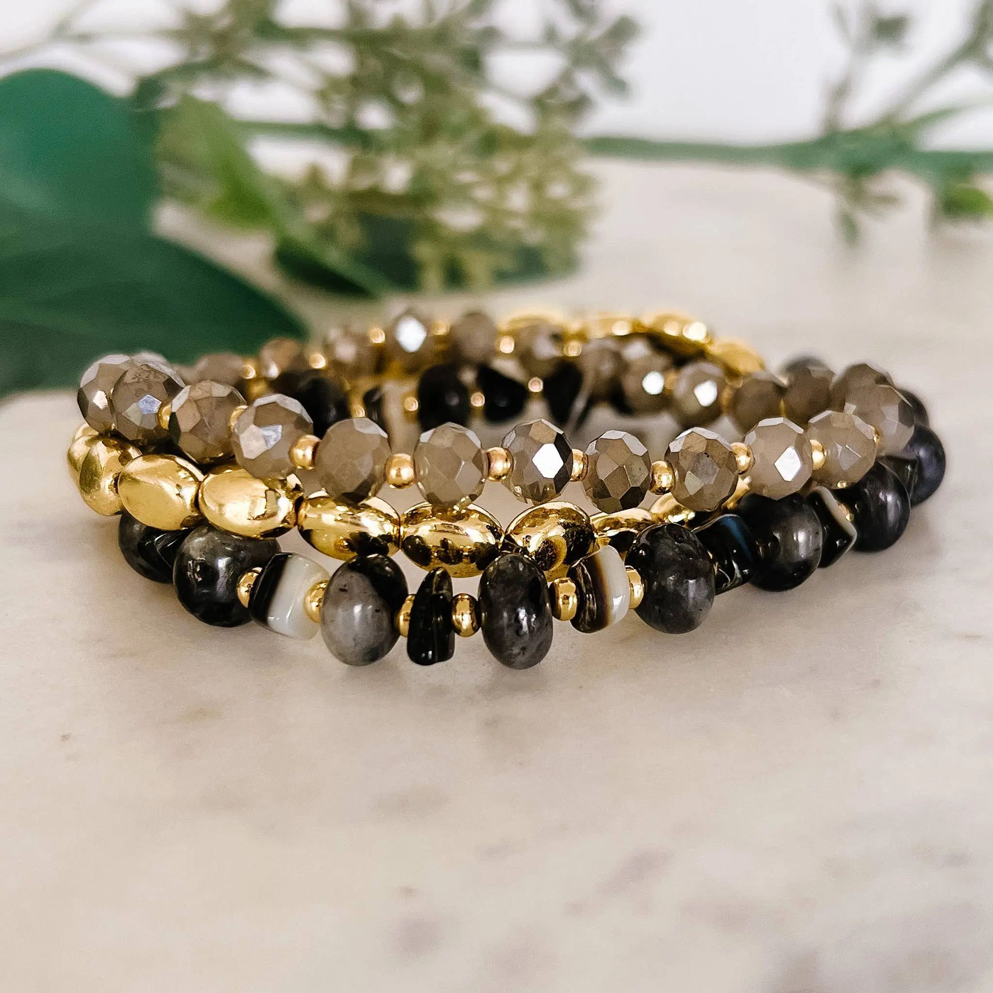 3- Stacked Beaded Stretch Bracelet