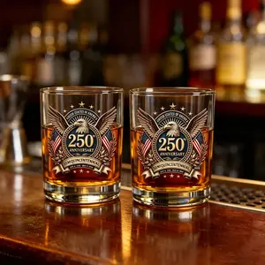 USA 250th Anniversary Glass Cup, Wine Glass, Coffee Cup, Independence Day Commemorative Cup, Suitable for Whiskey, Bourbon, Scotch, Wine, Patriotic Veteran Old-Fashioned Cup Gift, Father's Day Gift