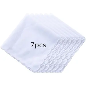 Soft White Hankies with Scalloped Edges, Bulk 7 Pack for Embroidery, Graffiti & Fashion Accessories