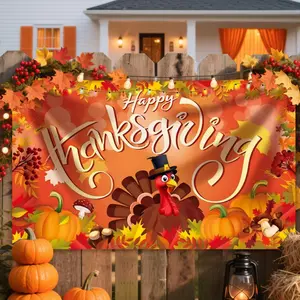 Large Happy Thanksgiving Banner Decorations - 72x44 Inch Thanksgiving Sign Outdoor with Turkey, Pumpkins and Maple Leaf for Yard, Porch, Home, Indoor Party Gifts & Photo Booth Backdrop