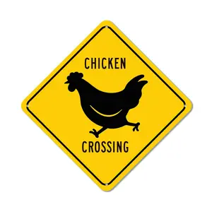Cross Signs and Graphics Chicken Crossing Metal  Sign Black on Yellow, 8x8 inch