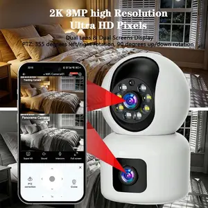 Dual Lens Security Camera, Home Monitoring Camera, 360° Panoramic Wireless Outdoor CCTV WiFi Monitor, Ptz Home Surveillance, Auto Tracking, Two-Way Audio, 2.4GHz Wi-Fi