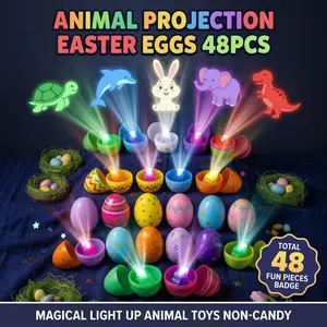 48PCS Light-Up Animal Projection Easter Eggs for Kids, Glow Egg Hunt Toys, Non-Candy Easter Basket Stuffers, Kids’ Party Favor Surprise Egg Fillers