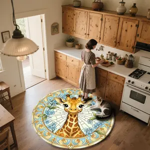 Watercolor Stained Glass Giraffe  Round patterned carpet, non-slip round mat for bedroom, living room, pet bed, and chair, home decoration, birthday gift, Christmas gift, Valentine's Day gift, home decorative rug