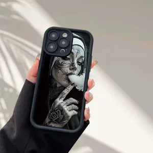 Creative Cartoon Nun Tattoo Design iPhone Case Cover Protector Casing, Shockproof Protection for iPhone 15/14/13/12/11 Series, Durable Mobile Phone Accessories