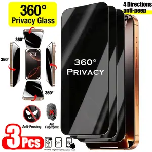 3 pack 4 Way 360° Privacy Screen Protector for iPhone 17/16/15/14/13/12/11/Pro/Pro Max/Plus/Mini/17 Air/16e/X/XS/XS MAX/XR,Full Coverage,Anti Scratch,Anti Spy,Fingerprint Resistant,Seamless Edge,Easy to Install