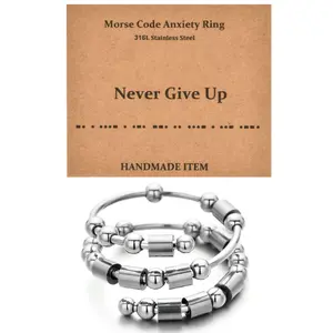 OIDEA Women's Morse Code Anxiety Spinner Ring Stainless Steel "Never Give Up" Gift