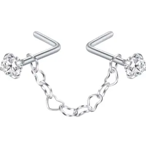 Silver Bridge Nose Piercing with Chain and Crystal Studs for Stylish Ear Piercings