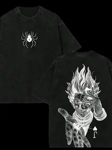 Hunter x Hunter Hisoka Spider Double Printed Vintage Washed Cotton T Shirt Unisex Oversized Streetwear Loose Fit Anime Graphic Tee Retro Casual Daily Outdoor Fashion Top Ideal Gift for Manga Fans