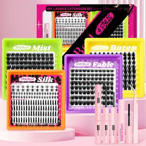MilyBest 4Style Mini Boxes,1 Set Mixed Length Individval Eyelash Extensions Kit,Self Grafting False Eyelashes with Tweezers&Glue&Remover,Prefessional Eye Makeup Accessories for Women