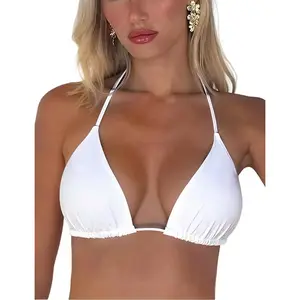 Women's Triangle Halter Padded Push Up String Bikini Top Brazilian Bathing Suit Top Only