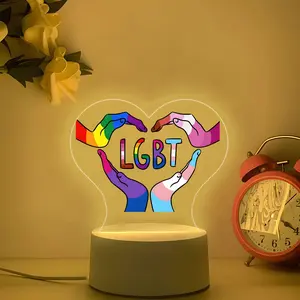 Lgbt Pride Heart Acrylic Night Light, Rainbow Gradient Design, USB Powered, Warm Glow, Bedroom Decor, Inclusive Gift, Lgbt Awareness