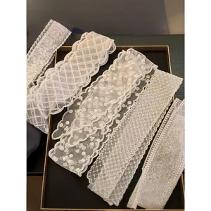5pcs Long Narrow Thin Lace Hair Scarf, French White Lace Headband Scarf, Neck Kerchief, Waist Sash Handbag Accessory