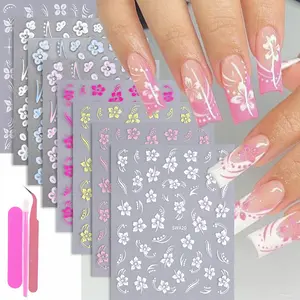 Flower Pattern Nail Art Sticker Set, 1 Set Self Adhesive Nail Decal with Nail Art Dotting Pen, Diy Nail Art Decoration for Women & Girls, Loveful Nails Nail Charms Nail Supplies