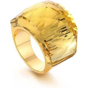 Crystal Glass Stainless Steel Band Ring Gold-Tone Plated Fashion Exaggerated Cubic Zirconia Rings Women's Stunning Large Statement Rhinestone Bands Cocktail Party Ring for Ladies Birthday