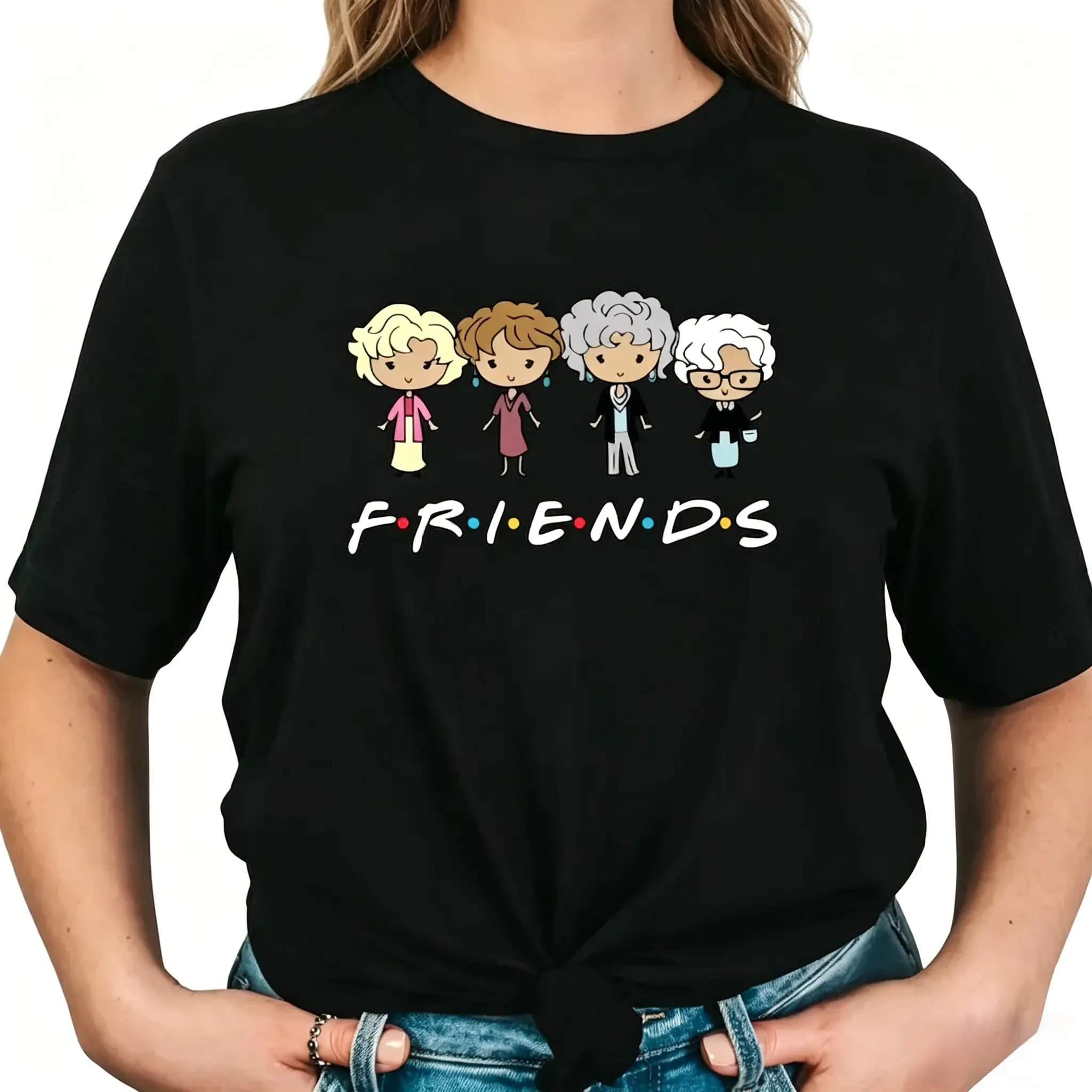 "Stay Golden Friends" Graphic Tee |   80s TV Sitcom Squad Illustration T-Shirt |   Women's Aesthetic Streetwear Casual Mother's Day Gift Top