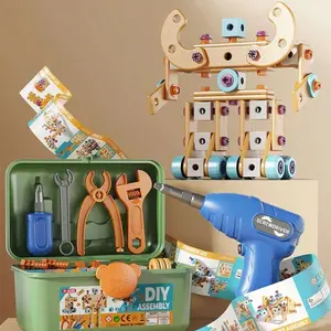 126-Piece Kids Tool Kit with Electric Toy Drill, Wooden Construction Building Set, Pretend Play Take-Apart Toy with Storage Case