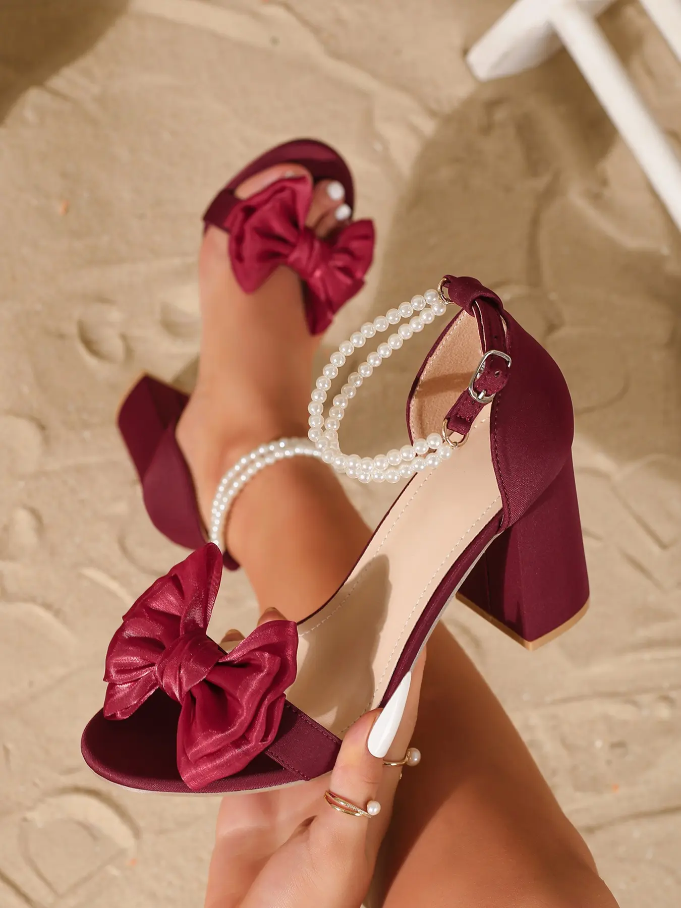 Elegant Women's High Heel Sandals, Open Toe Butterfly Knot Design, Pearl Buckle Detail, Summer Fashion Footwear for Ladies, Rubber, Elegant Fashionable Sandals