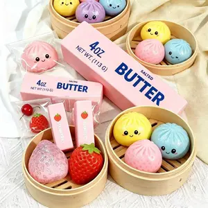 Super Value Squishy Toy Bundle Set，Dumpling, Strawberry & Butter Stick,Stress Relief Toys Bundle Set,Surprise Combo Pack,Perfect Gift for All Festivals & Holidays