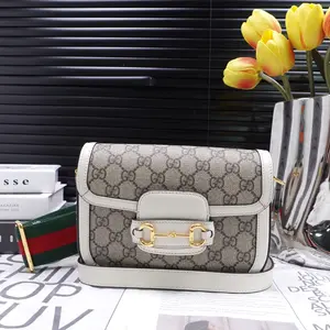 Pre-owned GUCCI canvas Shoulder Bags Mini Horsebit 1955 White Coated Shoulder Bag T10371253