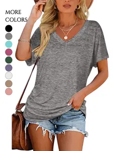 2026 Womens Short Sleeve V Neck Dolman Tops with Side Shirring Loose Fit Casual Shirts SpringStatements