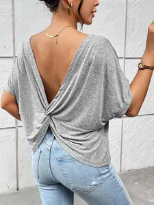 Women's Casual Backless Knot Top, Irregular Hem Asymmetrical T-Shirt, Inner Layering, Stylish and Comfortable, Perfect for Daily Wear