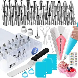 Cake Decorating Tool Set, 100pcs/set Including Pastry Bag, Scraper, Cream Nozzle, Brush and Connector, Reusable Cake Decorating Foods Tool Set for Baking Enthusiasts, Cake Decorating Kit
