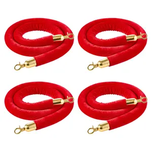 VEVOR 4 Pcs Red Velvet Stanchion Ropes, 5 ft Crowd Control Stanchion Red Velvet Ropes with Gold Hooks, Post Queue Barrier Carpet Rope for Carpet Events Movie Theaters Grand Openings Hotels Party