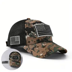 USA Flag Camo Mesh Trucker Hat for Men Women Adjustable Breathable Baseball Cap with Embroidered American Flag Patch Tactical Camouflage Snapback Hat for Outdoor Sports Hiking Hunting Daily Wear