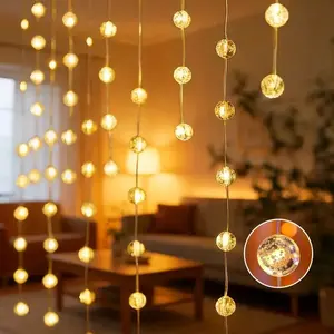 LED Crystal Ball Curtain Light String, USB Home Decor Atmosphere Lamp, Warm 8 Modes Flashing, Durable Acrylic Plastic, Ideal for Living Room