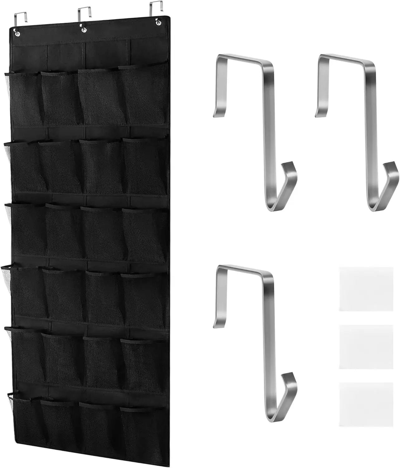 Over the Door Shoe Rack Organizer with 24 Large Pockets, 3 Durable Non-Woven Breathable Mesh Pockets, Easy Installation, Fold & Store Easy, See Shoes Fast, Home Storage for Crafting Supplies
