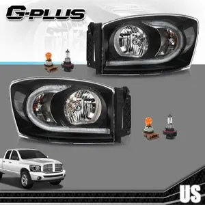 Fit For 06-09 Dodge Ram 1500 2500 3500 Black/Clear LED DRL Headlights Headlamps G-PLUS