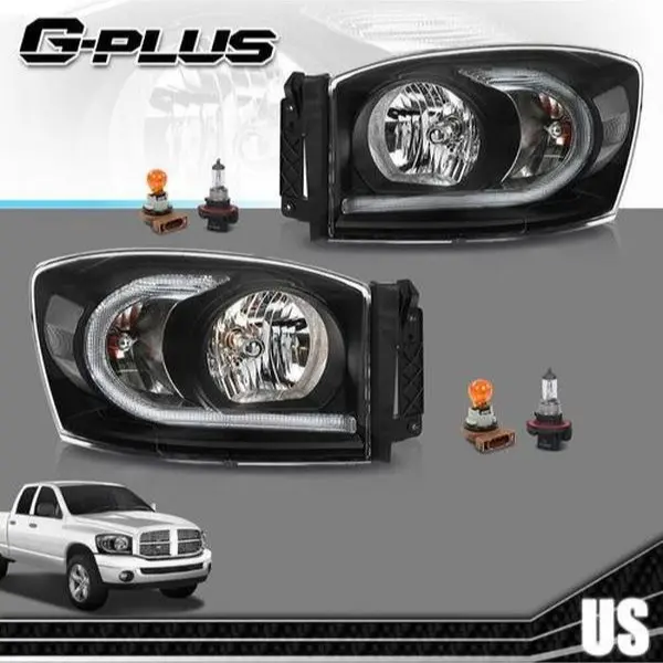 G-PLUS Headlights for 2006-2009 Dodge Ram 1500 2500 3500 Black/Clear LED DRL Headlights Headlamps