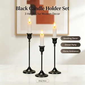 3 PCS Matte Black Decorative Metal Candle Holders - Home Decor, Housewarming Gift for Wedding, Fireplace Mantel, Dining Room, Home Decorative Metal Pillar Holders