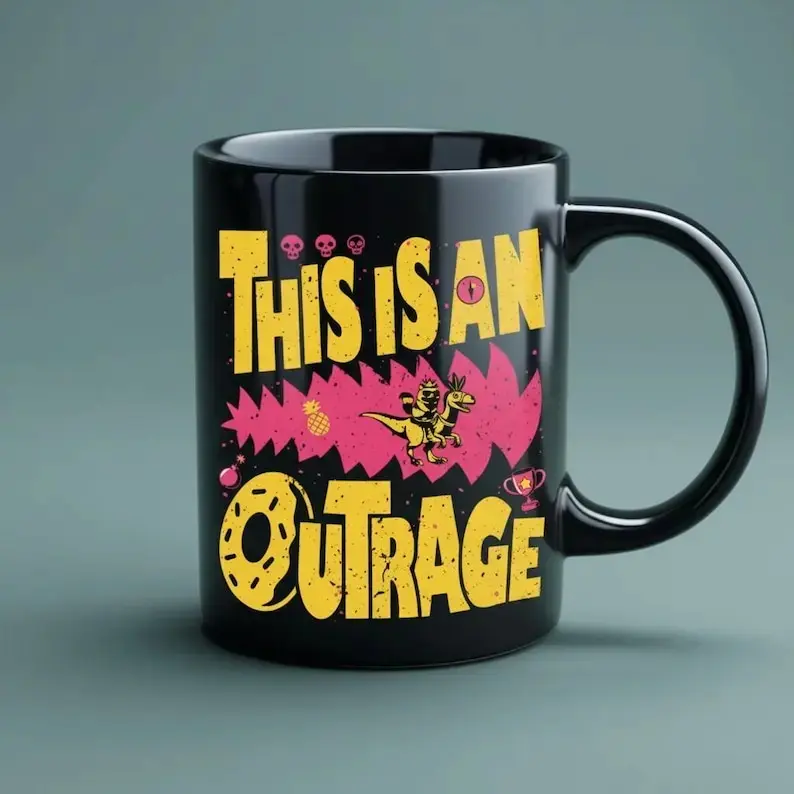 Unique Ceramic Coffee Mug - "This Is an Outrage" Princess Donut Cup, Humorous Novelty Whimsical Mug for Dungeon Crawler Carl Sci-Fi Fantasy Fans, Unique Coffee Mugs
